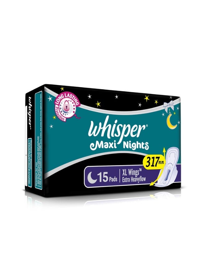 Whisper Maxi Nights Sanitary Pads for Women, XL, Pack of 15 Napkins - Image 2